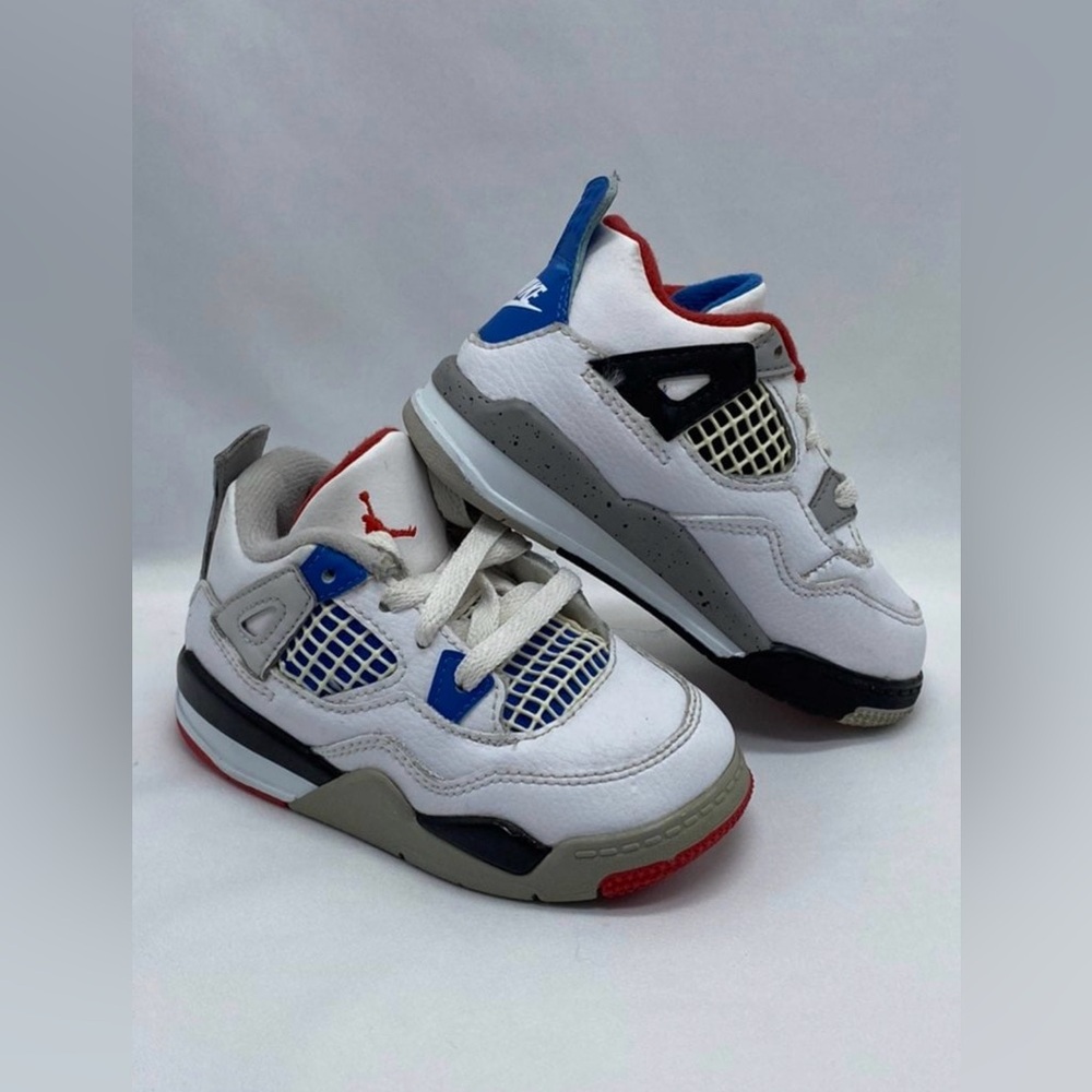 Nike Air Jordan 4 Retro Toddlers Shoe Sz 7C White Blue Red Black Unisex